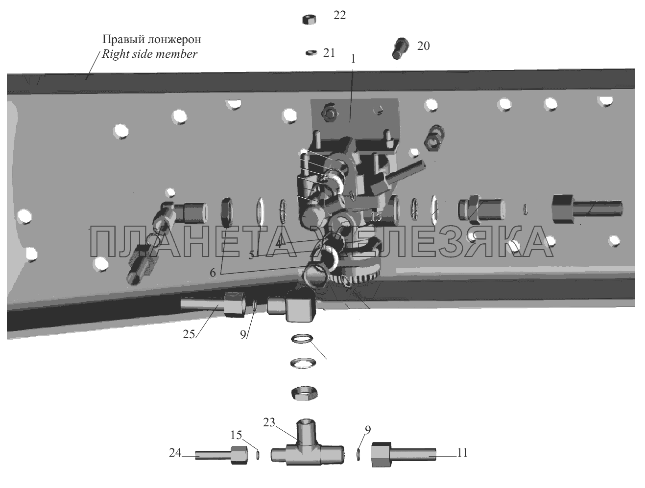 Установка ускорительного клапана 543403-3518004 МАЗ-6422, 5432