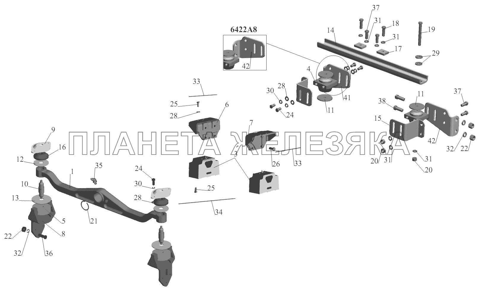 Крепление двигателя 5432A5-1001002-010, -610, -710,6422A8-1001002, -600, -700 МАЗ-6422, 5432