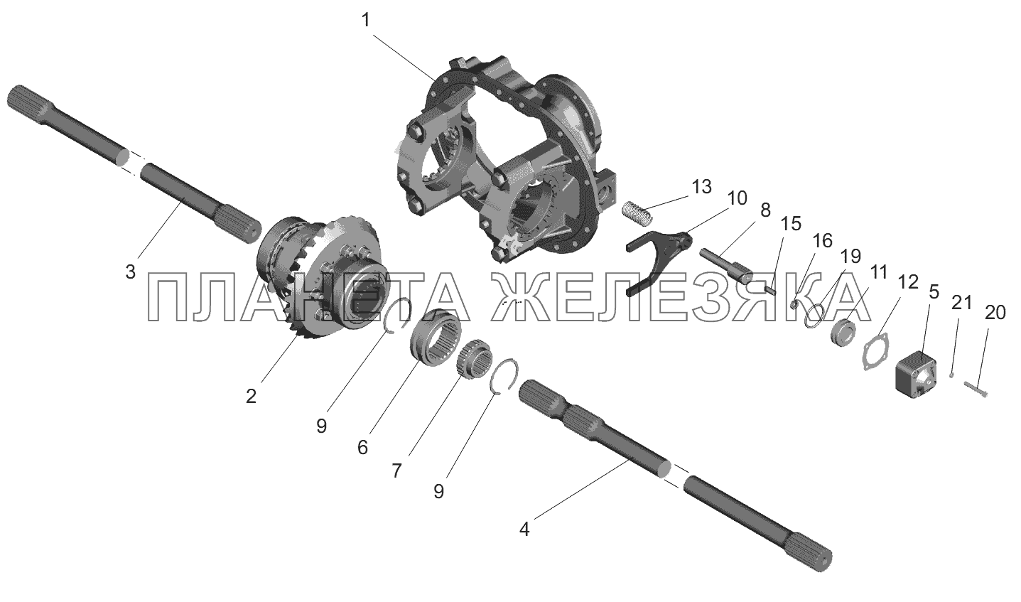 Редуктор среднего моста. Межколесная блокировка дифференциала МАЗ-6422, 5432