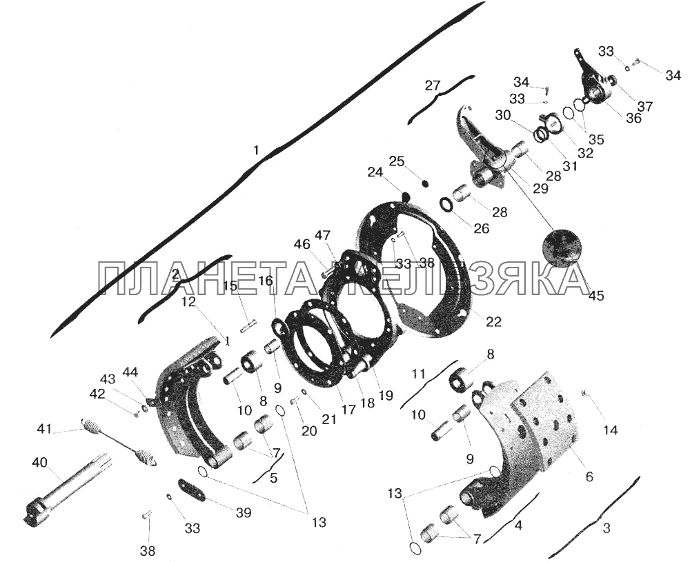 Тормозной механизм передних колес МАЗ-6422