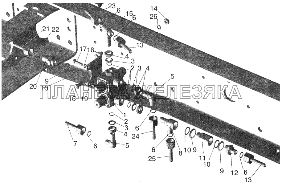 Крепление четырехконтурного клапана МАЗ-555102 МАЗ-6422