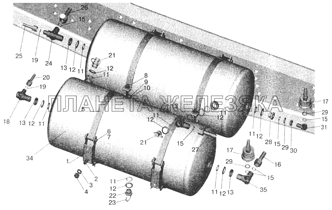 Установка ресиверов и присоединительной арматуры на МАЗ-543208, 543205, 543203, 543202 МАЗ-6422