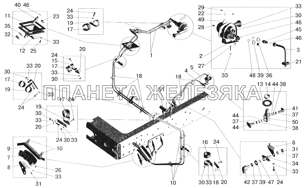 Привод стояночного тормоза и ВТС МАЗ-555102, 551605, 551603 МАЗ-6422