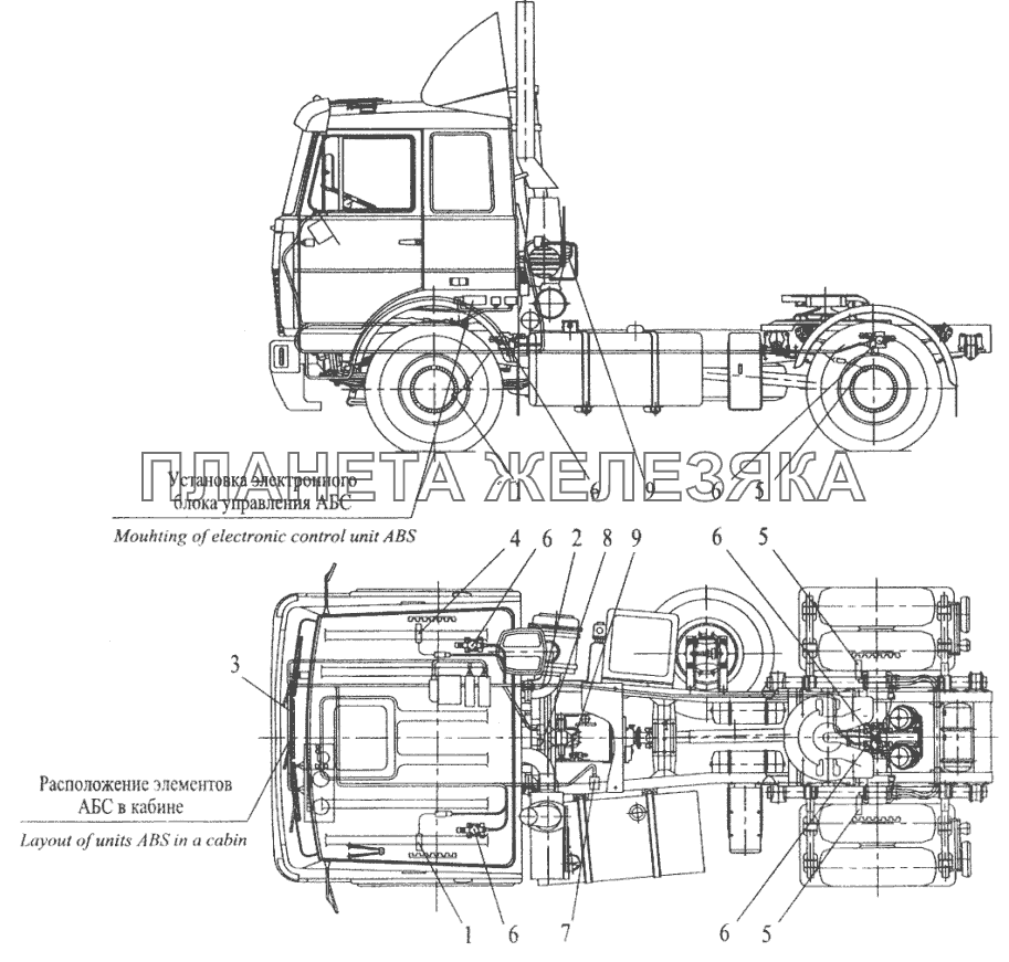 Установка элементов электрооборудования АБС на автомобилях МАЗ-543208, 543205, 543203, 543202 МАЗ-6422