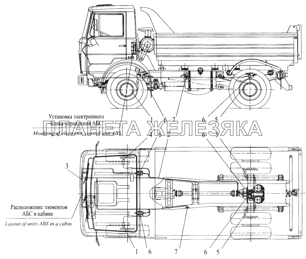 Установка элементов электрооборудования АБС на автомобиле МАЗ-555102 (с малой кабиной) МАЗ-6422