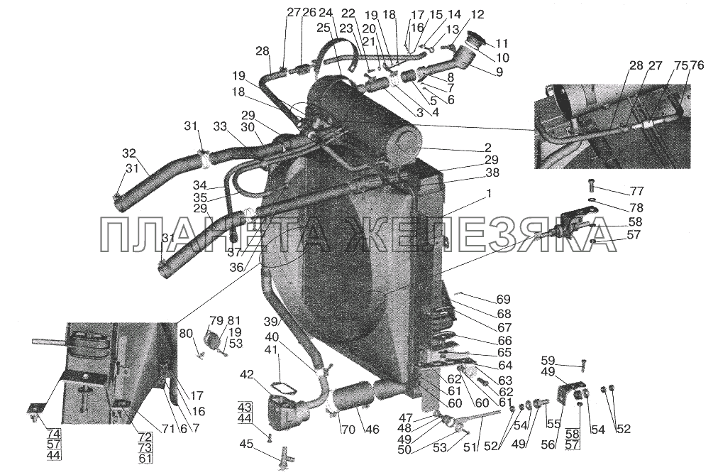 Установка системы охлаждения МАЗ-642205, 543205, 543203, 543202, 555102, 551605, 151603 МАЗ-6422