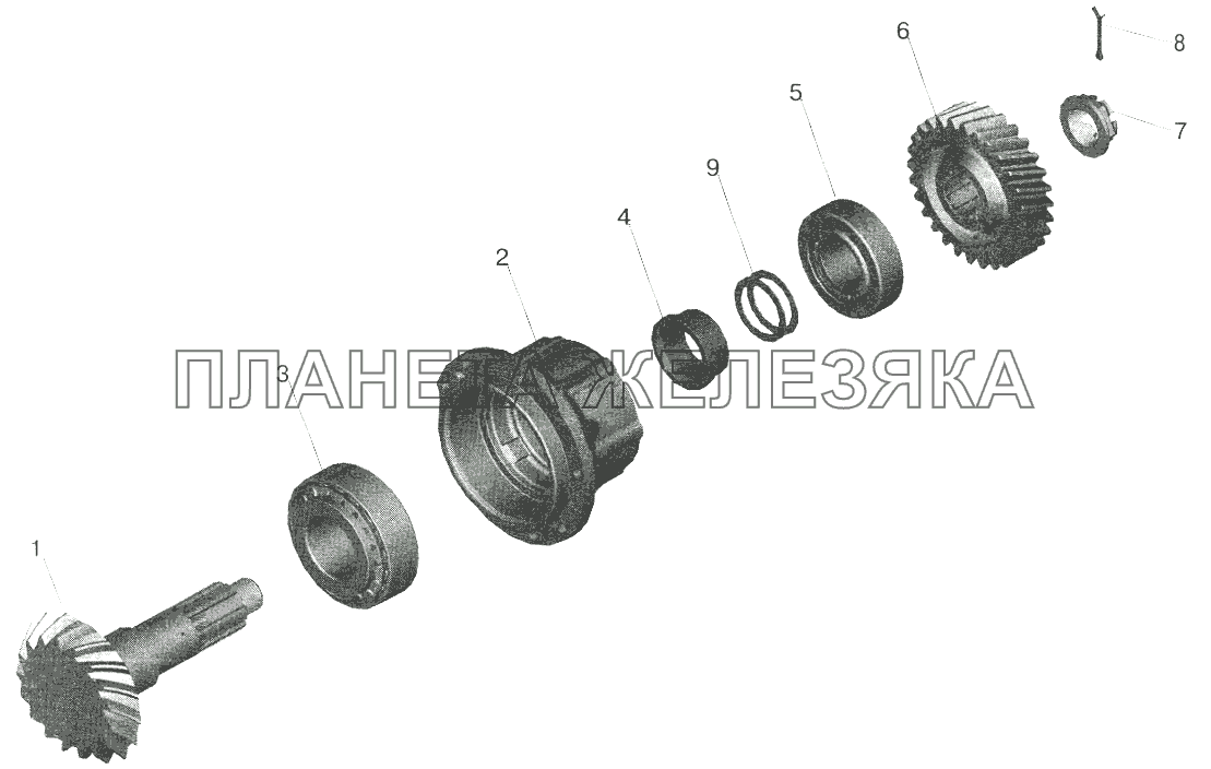 Редуктор среднего моста. Шестерня ведущая МАЗ-6422