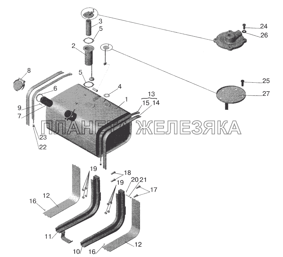 Крепление топливного бака МАЗ-543203, 543202, 551605, 551603, 555102 МАЗ-6422