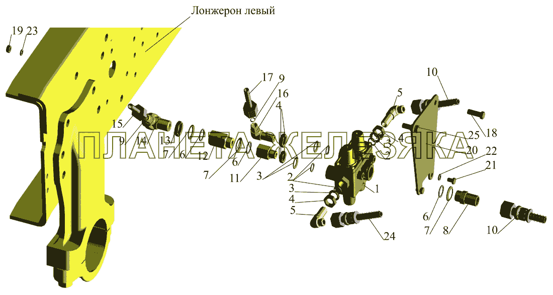 Крепление четырехконтурного клапана МАЗ-642505 (220,221), 642508 (220,221) МАЗ-642505, 642508