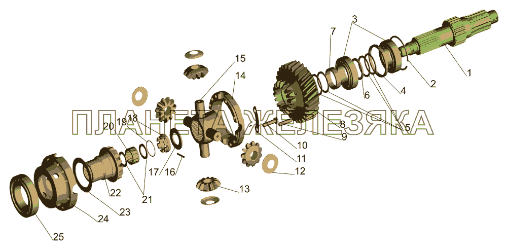 Редуктор среднего моста. Дифференциал межосевой МАЗ-642505, 642508