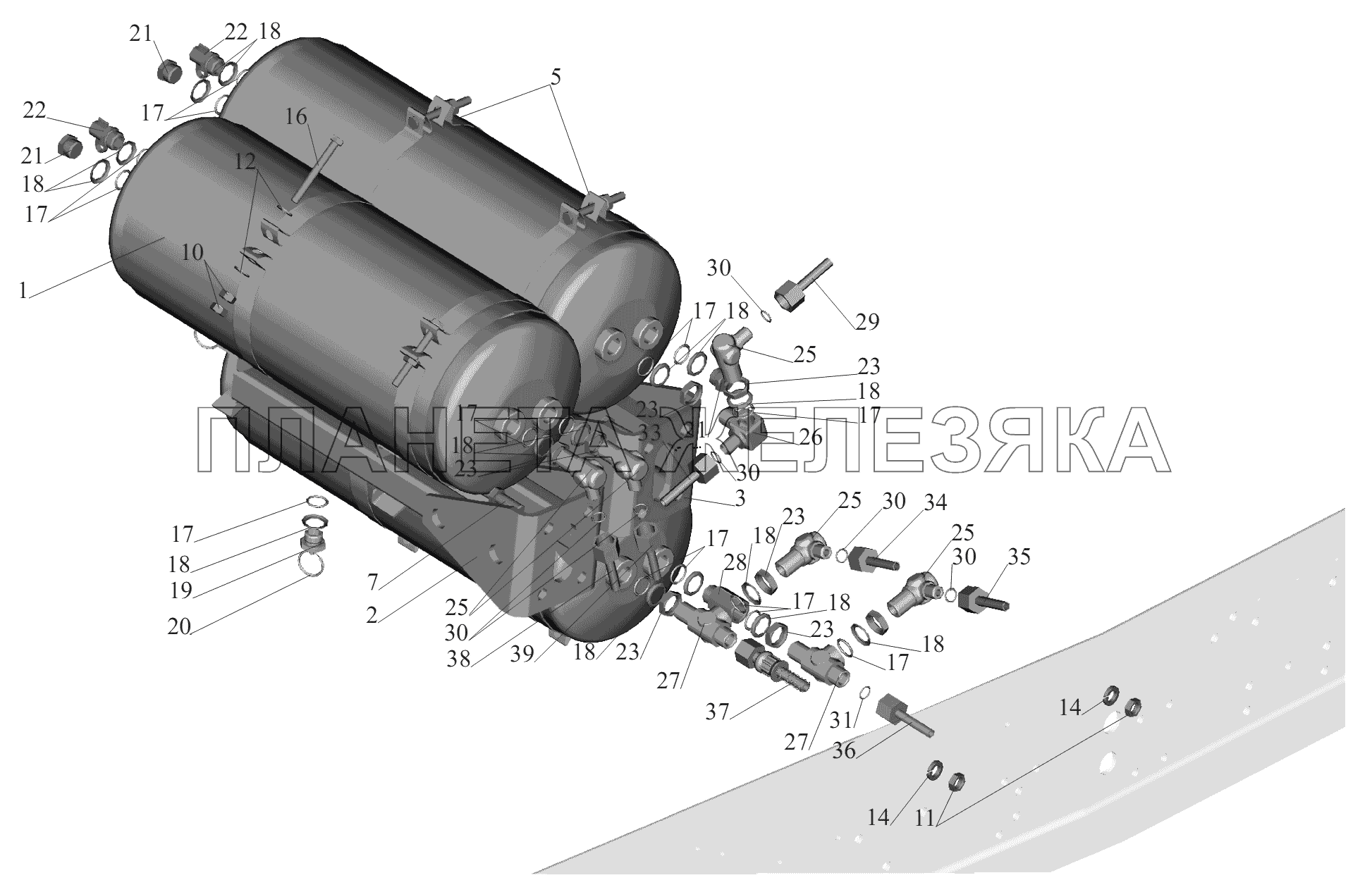 Крепление ресиверов 643020-3513005 МАЗ-6430A8 (5440A8, 5440A5)