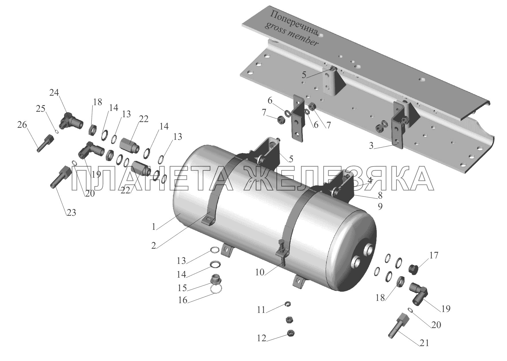 Установка ресивера 54401-3513007 МАЗ-6430A8 (5440A8, 5440A5)