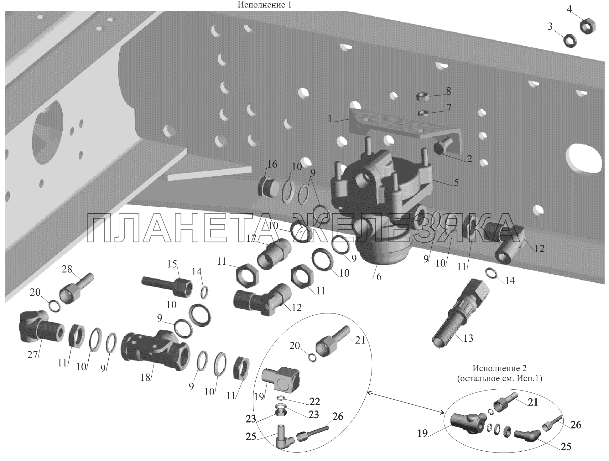 Установка ускорительного клапана 544003-3518004, 543240-3518004 МАЗ-6430A8 (5440A8, 5440A5)