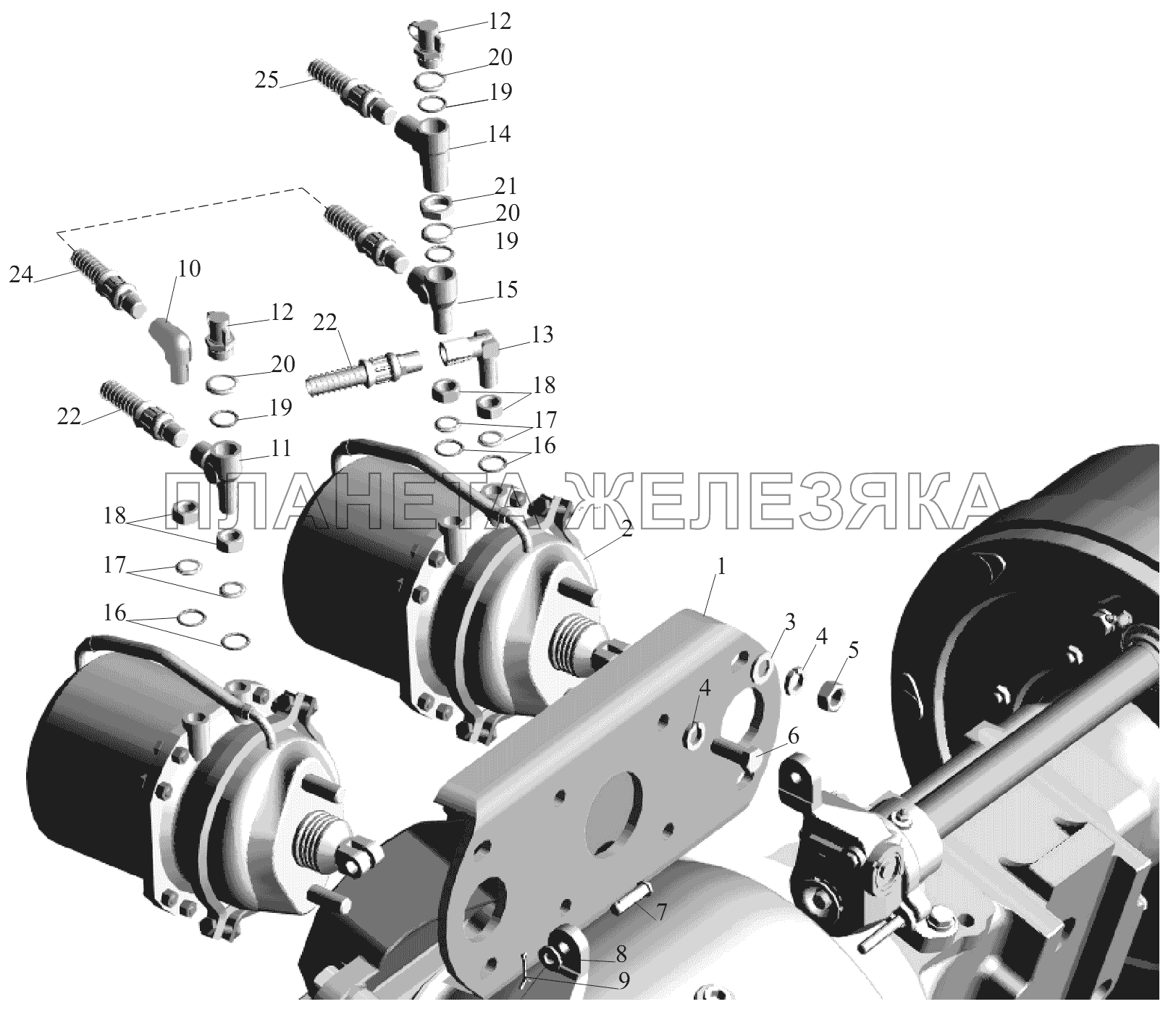 Установка задних тормозных камер 5440-3519002-10 МАЗ-6430A8 (5440A8, 5440A5)