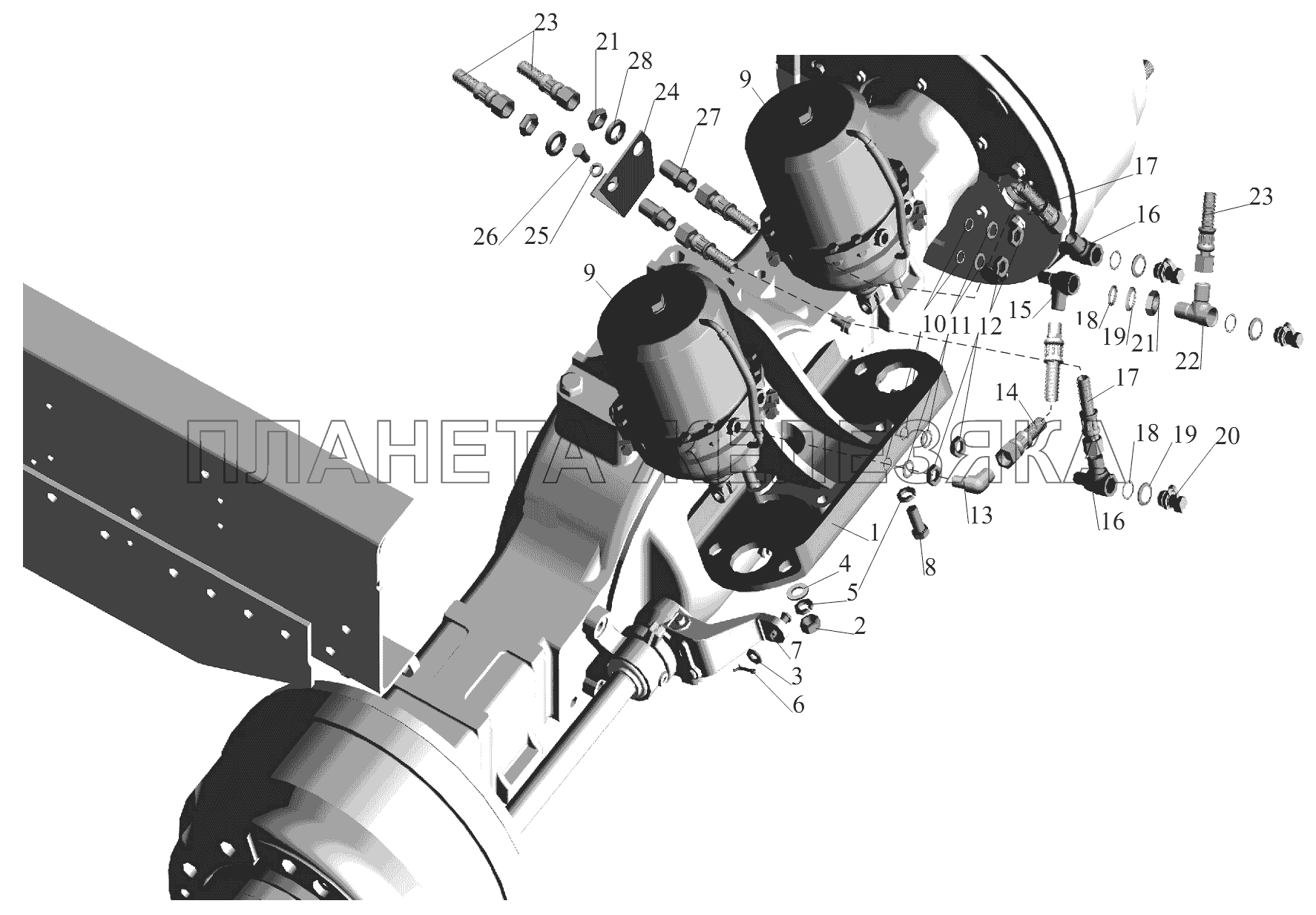 Установка задних тормозных камер 6430-3519002-10 МАЗ-6430A8 (5440A8, 5440A5)