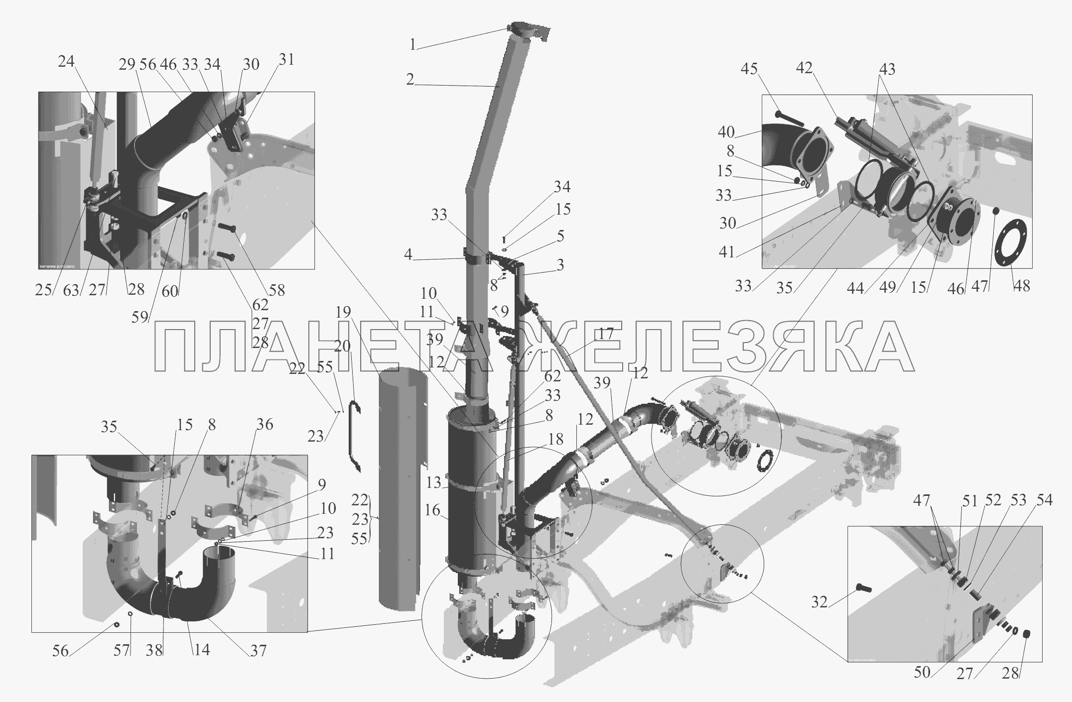 Установка системы выпуска 5440A8-1200001 МАЗ-6430A8 (5440A8, 5440A5)