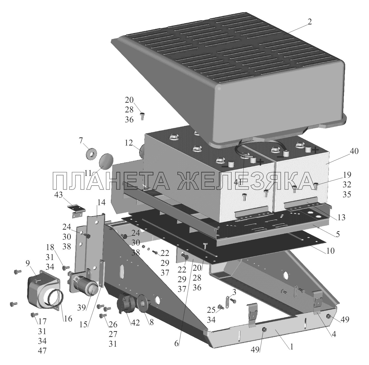 Установка аккумуляторных батарей 64302-37000084 МАЗ-6430A8 (5440A8, 5440A5)