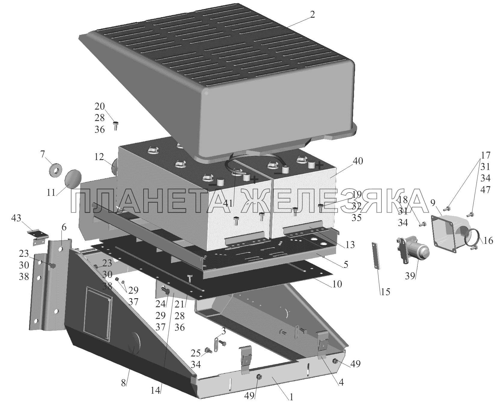 Установка аккумуляторных батарей 631208-3700008 МАЗ-6430A8 (5440A8, 5440A5)