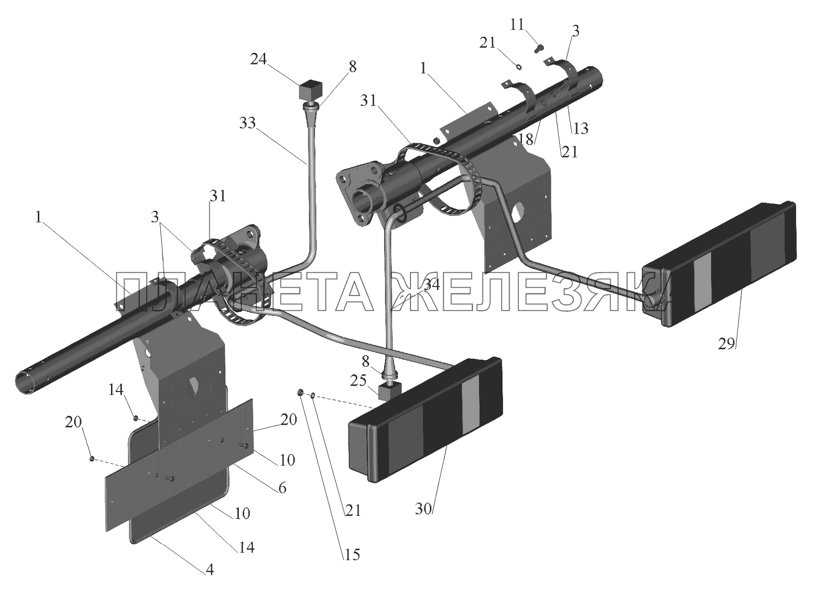 Установка задних фонарей 5440-3700009, (-700) МАЗ-6430A8 (5440A8, 5440A5)