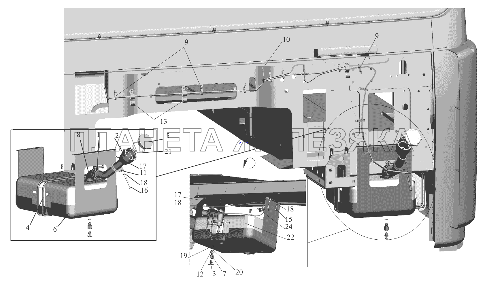 Установка омывателя 6430-5200008 МАЗ-6430A8 (5440A8, 5440A5)