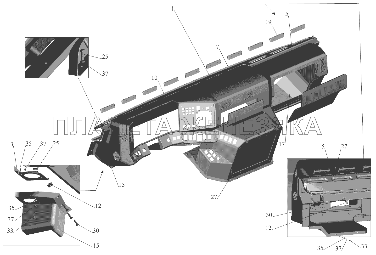 Установка панели приборов 6430-5300014-020 МАЗ-6430A8 (5440A8, 5440A5)