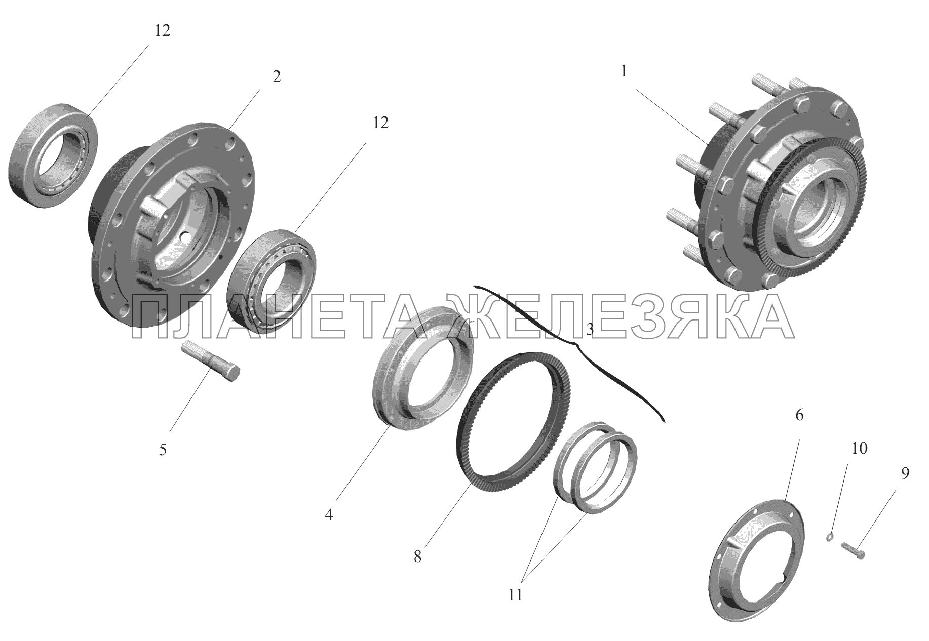 Ступица заднего моста МАЗ-6430A8 (5440A8, 5440A5)