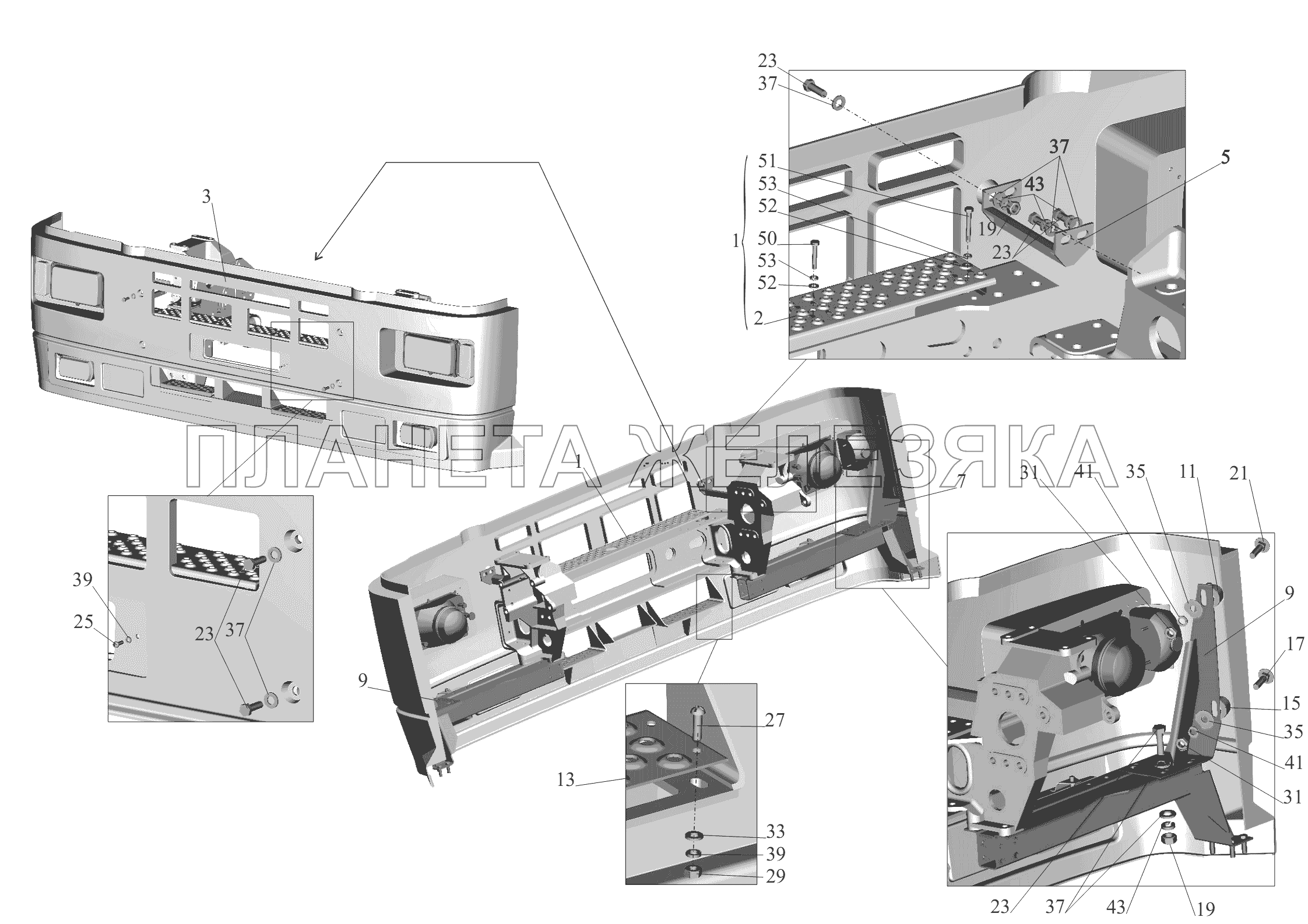 Установка бампера 54421-2803006-012 МАЗ-6430A8 (5440A8, 5440A5)