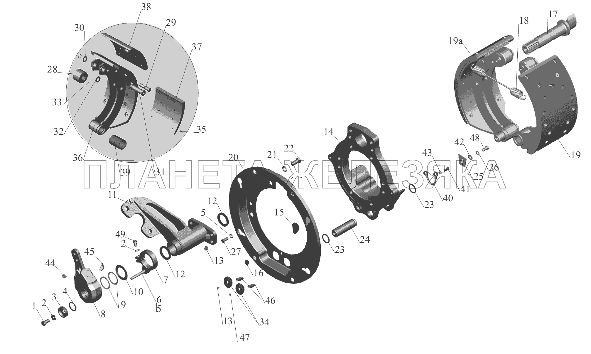 Тормозной механизм передних колес 152-3501004 (152-3501005) МАЗ-6430A8 (5440A8, 5440A5)