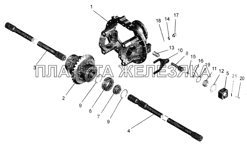 Редуктор среднего моста. Межколесная блокировка дифференциала МАЗ-643068