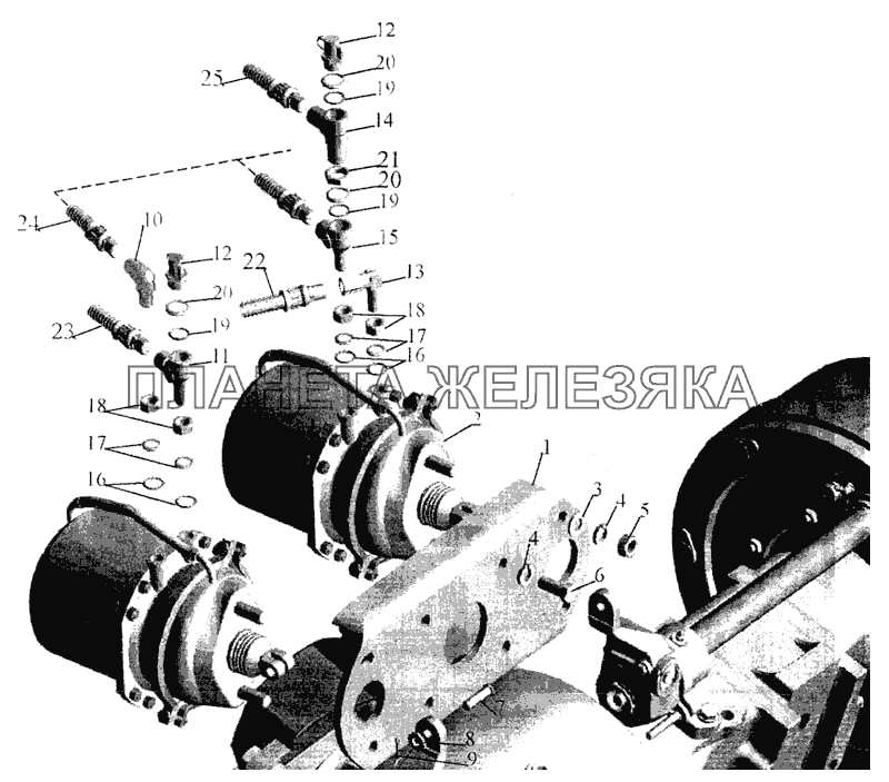 Установка задних тормозных камер и присоединительной арматуры МАЗ-643068