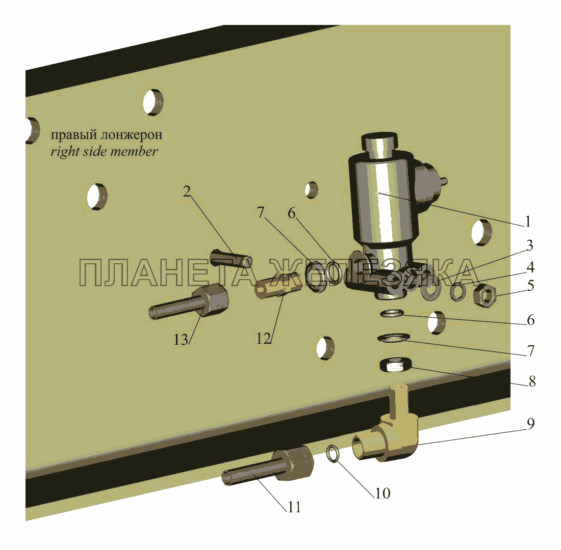 Установка тормозного клапана ASR и присоединительной арматуры МАЗ-650108