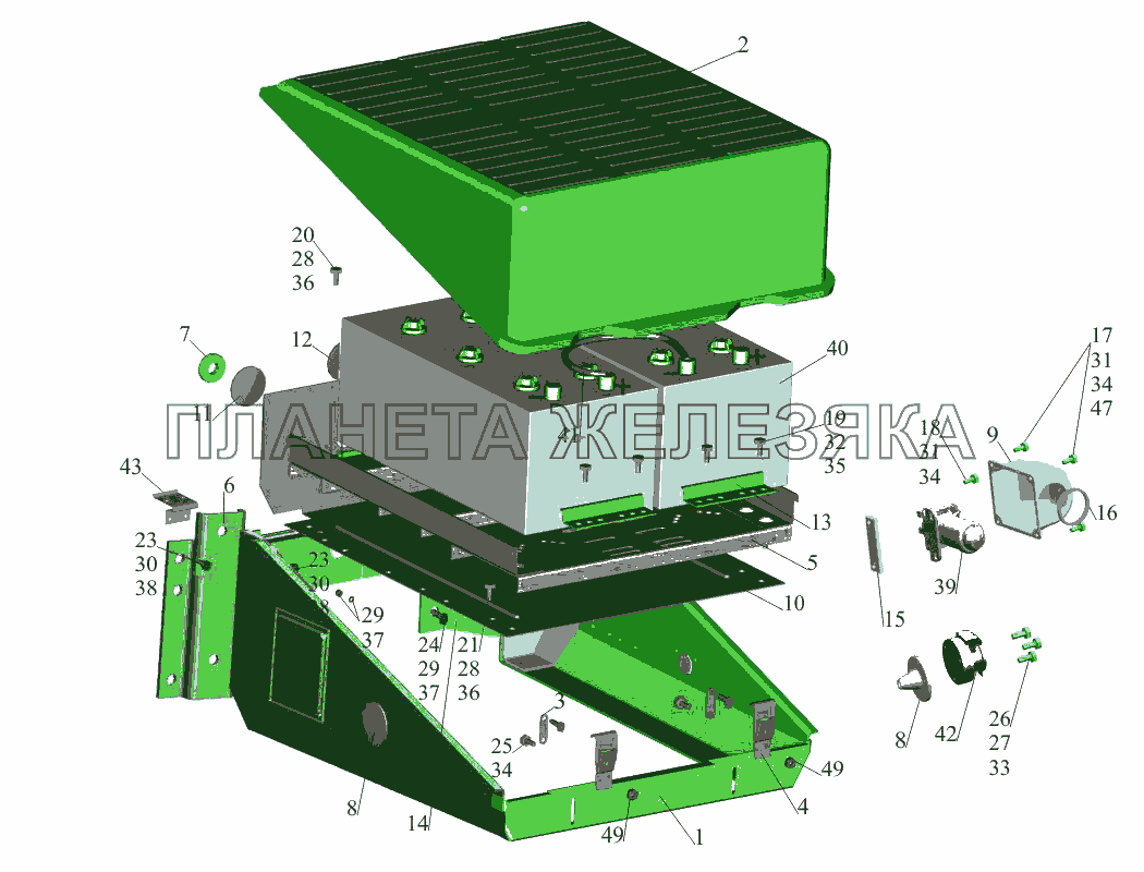 Установка аккумуляторных батарей 64302-3700008 (-700) МАЗ-650108