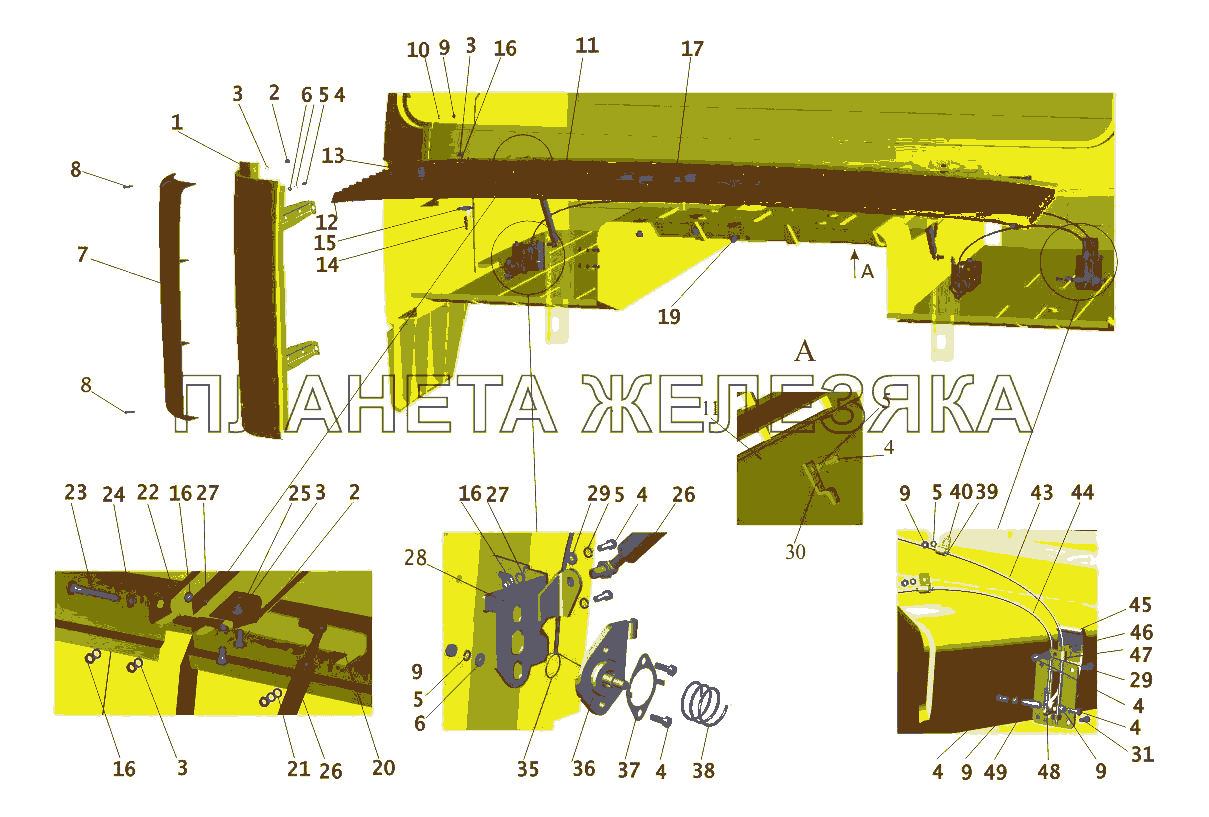 Установка облицовки и боковых щитков  6430-8400018 МАЗ-650108