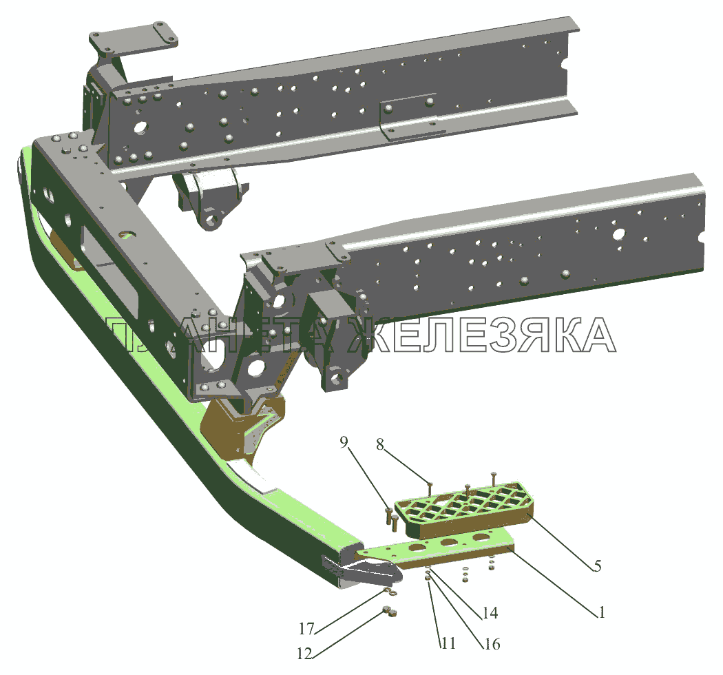 Установка нижней подножки 544008-8400016-010 МАЗ-650108