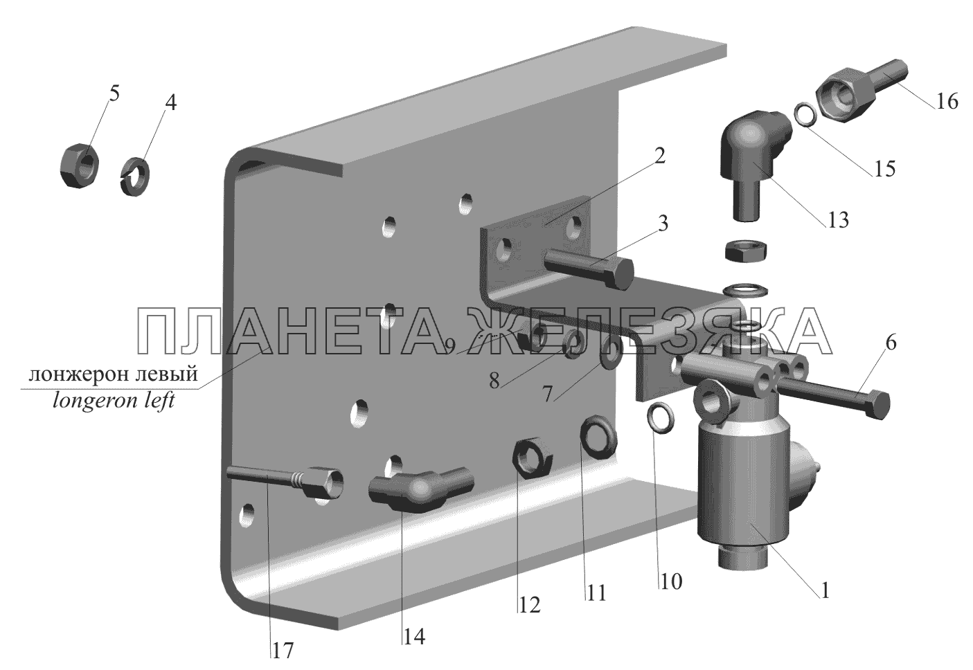 Установка тормозного клапана ASR и присоединительной арматуры МАЗ-650119