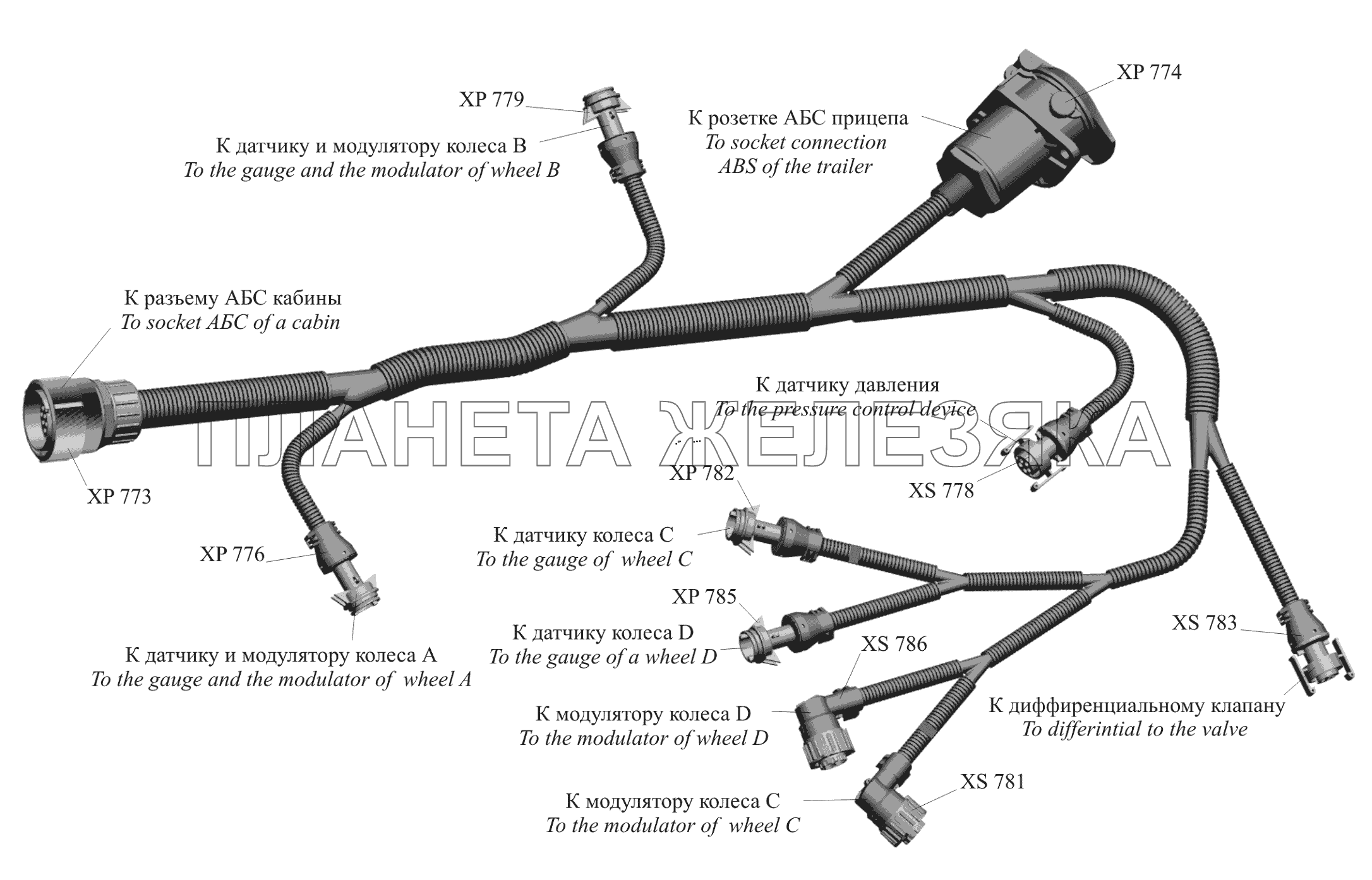 Жгут АБС по шасси 650119-3724760 МАЗ-650119 Жгут АБС по шасси 650119-3724760 МАЗ-650119