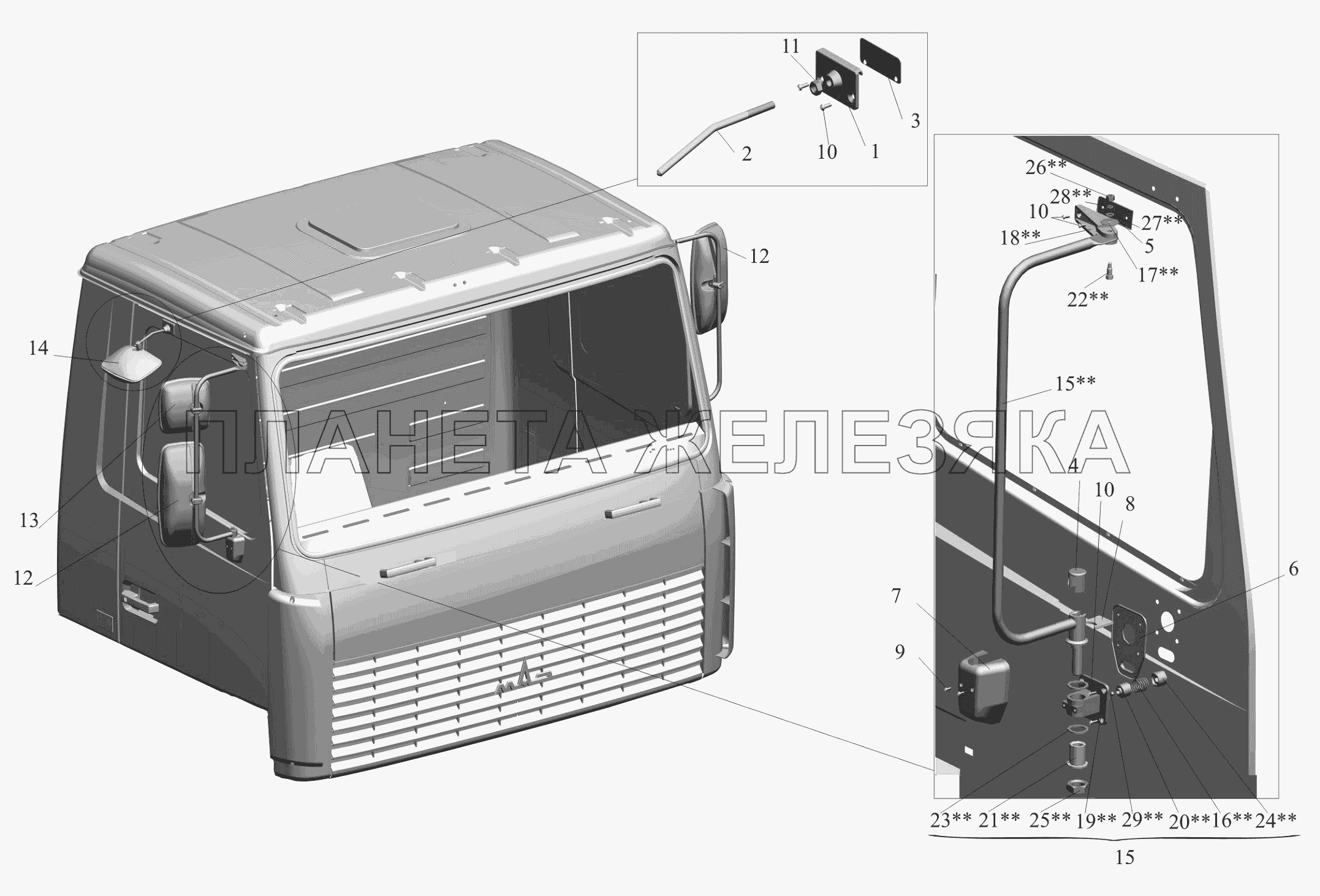 Установка зеркал 6430-8200005 МАЗ-650119