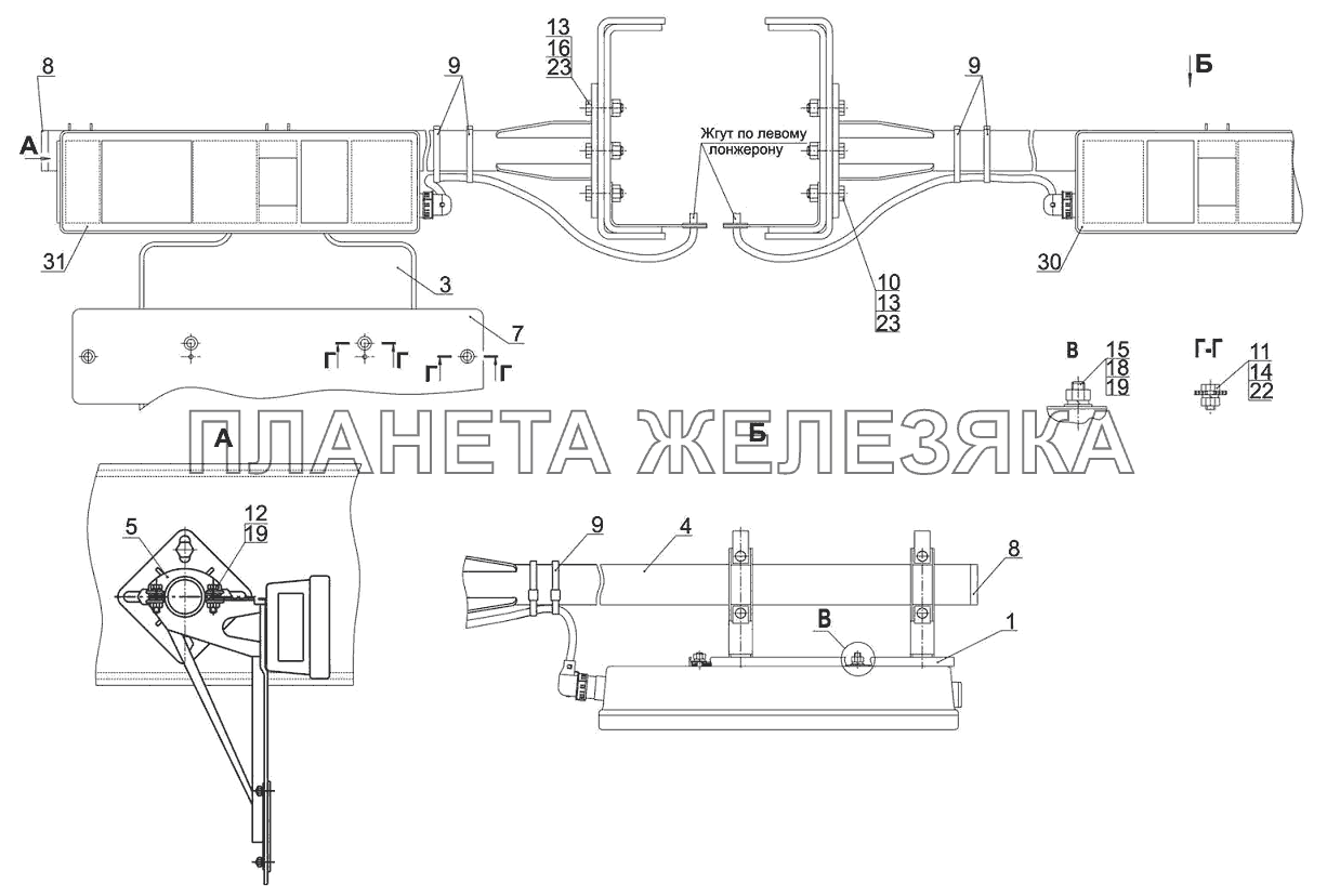 Установка задних фонарей 6501А5-3700009 МАЗ-6501B9