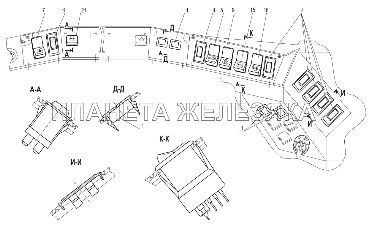 Установка выключателей 650119-3700018 МАЗ-6501B9