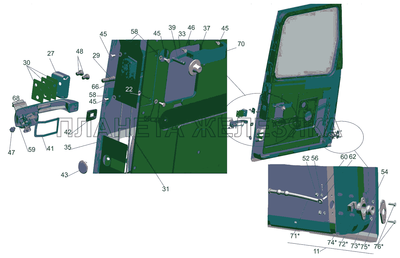 Установка дверной арматуры 6430-6100010 (правая), 6430-6100011 (левая) МАЗ-6501B9