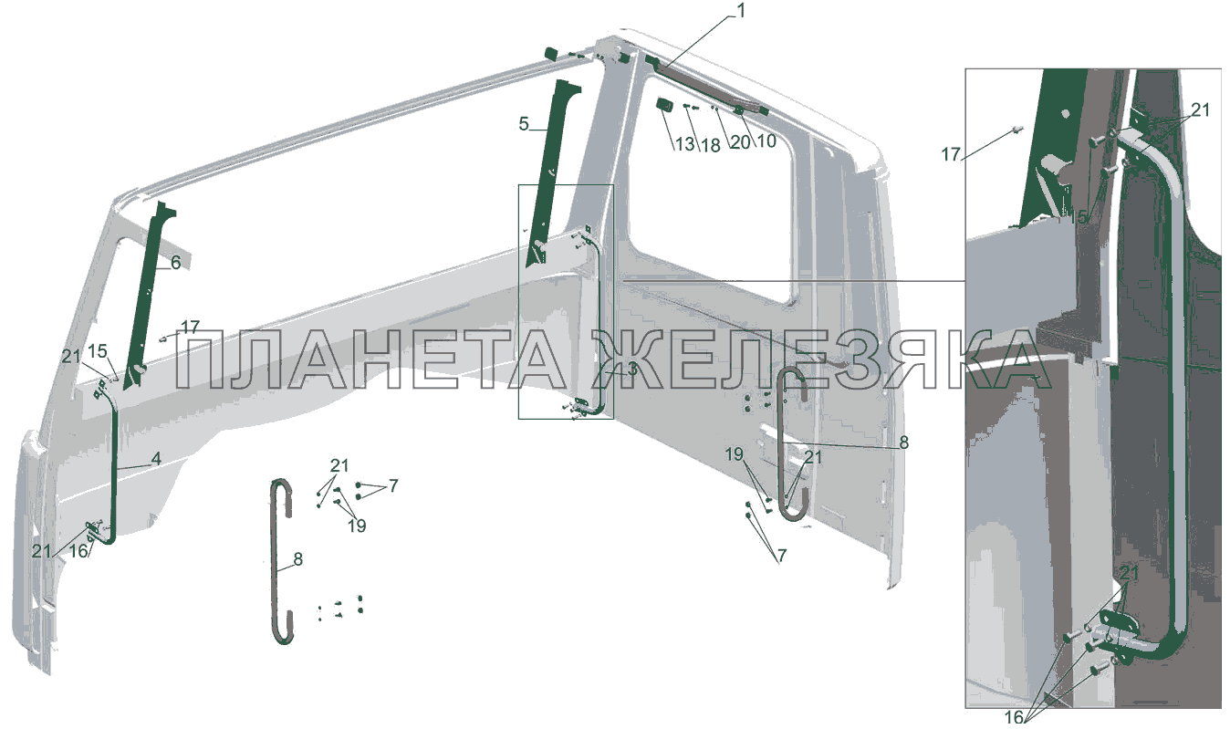 Установка поручней в кабине 6430-8200030 МАЗ-6501B9