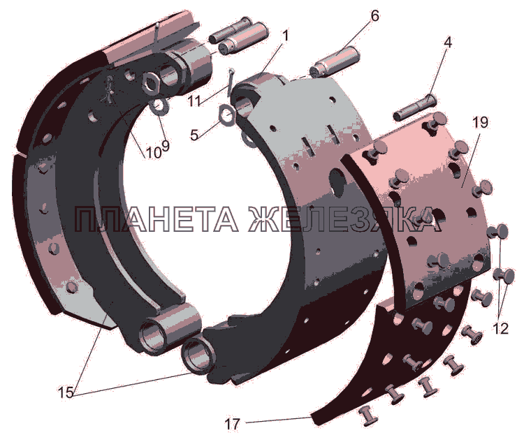 Колодка тормоза с накладками 5440-3502090, 5440-3502091 МАЗ-6501B9