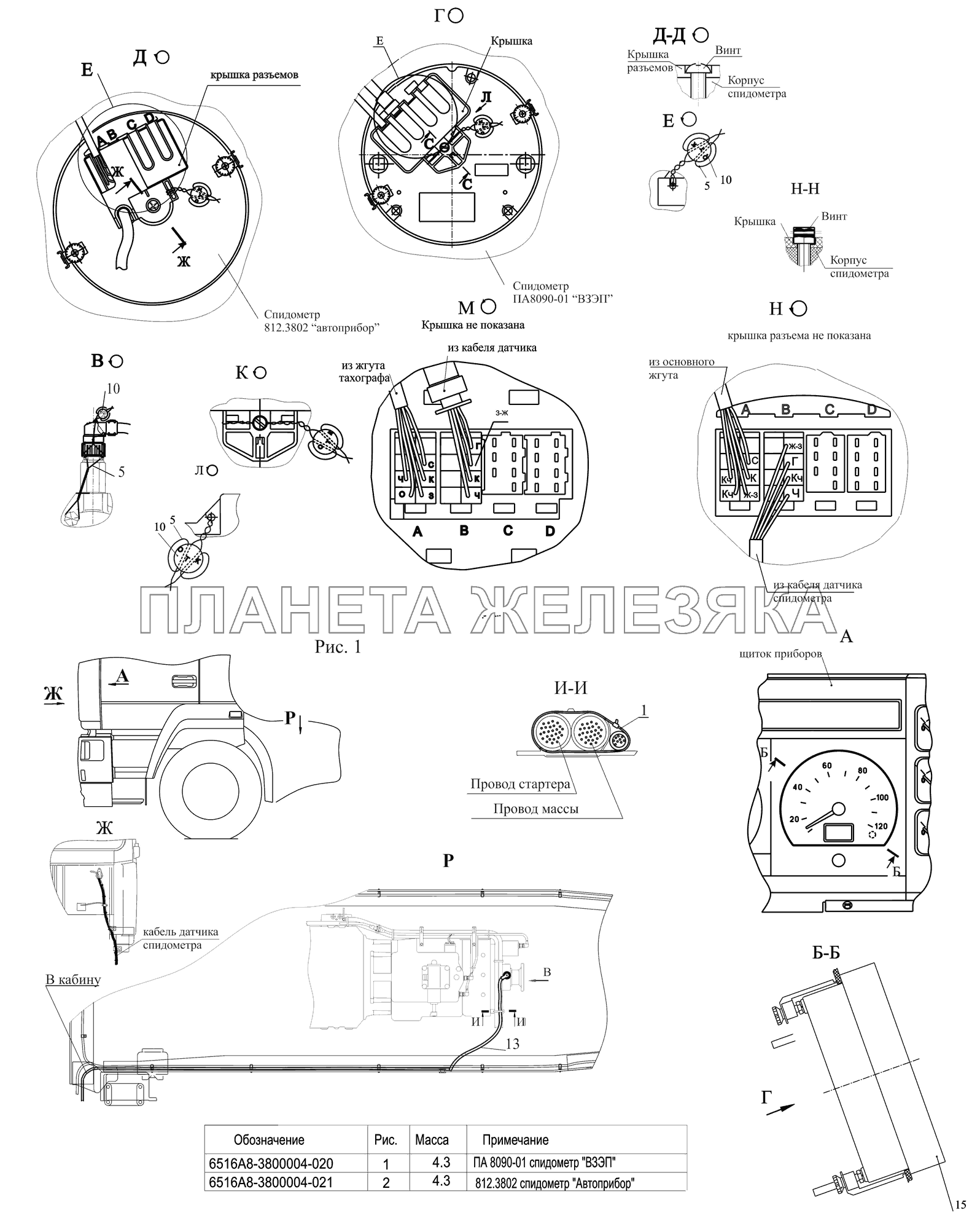 Установка и пломбировка спидометра 6516А8-3800004-020, 6516А8-3800004-021 МАЗ-651669-320 (340)