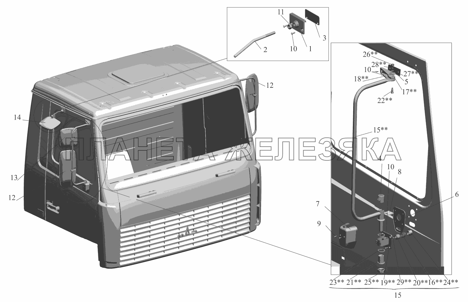 Установка зеркал 6430-8200005 МАЗ-651669-320 (340)