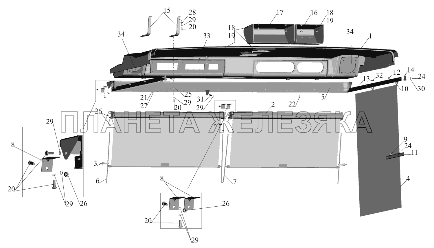 Установка полки и штор 6501-8200034 МАЗ-651669-320 (340)