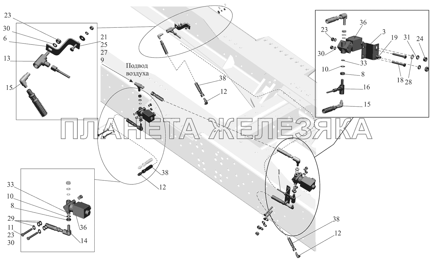 Установка привода управления блокировкой 6516А8-2500024 МАЗ-651669-320 (340)