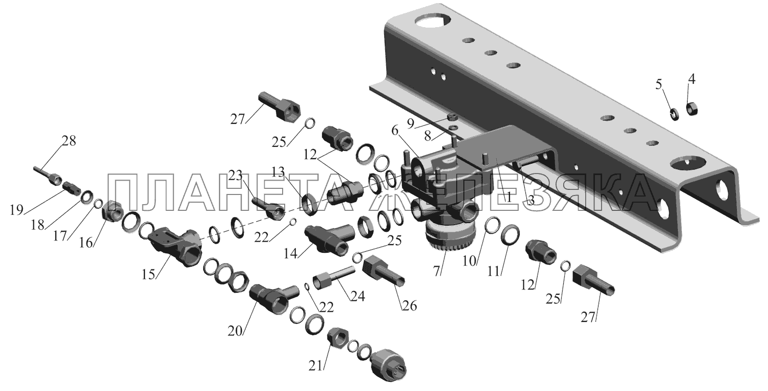 Крепление клапана ускорительного 54401-3518004 и присоединительной арматуры МАЗ-651669-320 (340)
