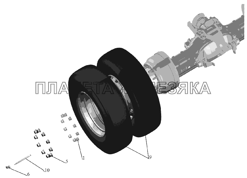 Установка задних колес МАЗ-6516V8-520 (6516V8-540)