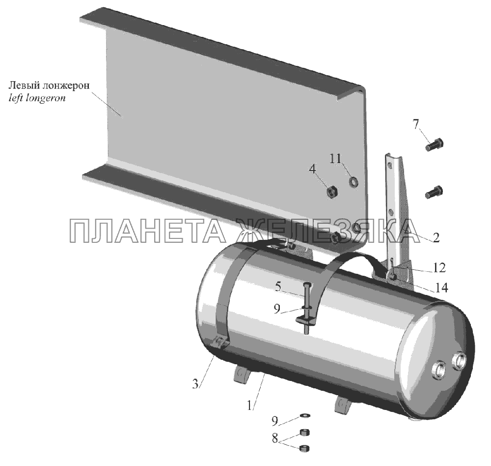 Крепление ресивера 650108-3513006 МАЗ-6516V8-520 (6516V8-540)