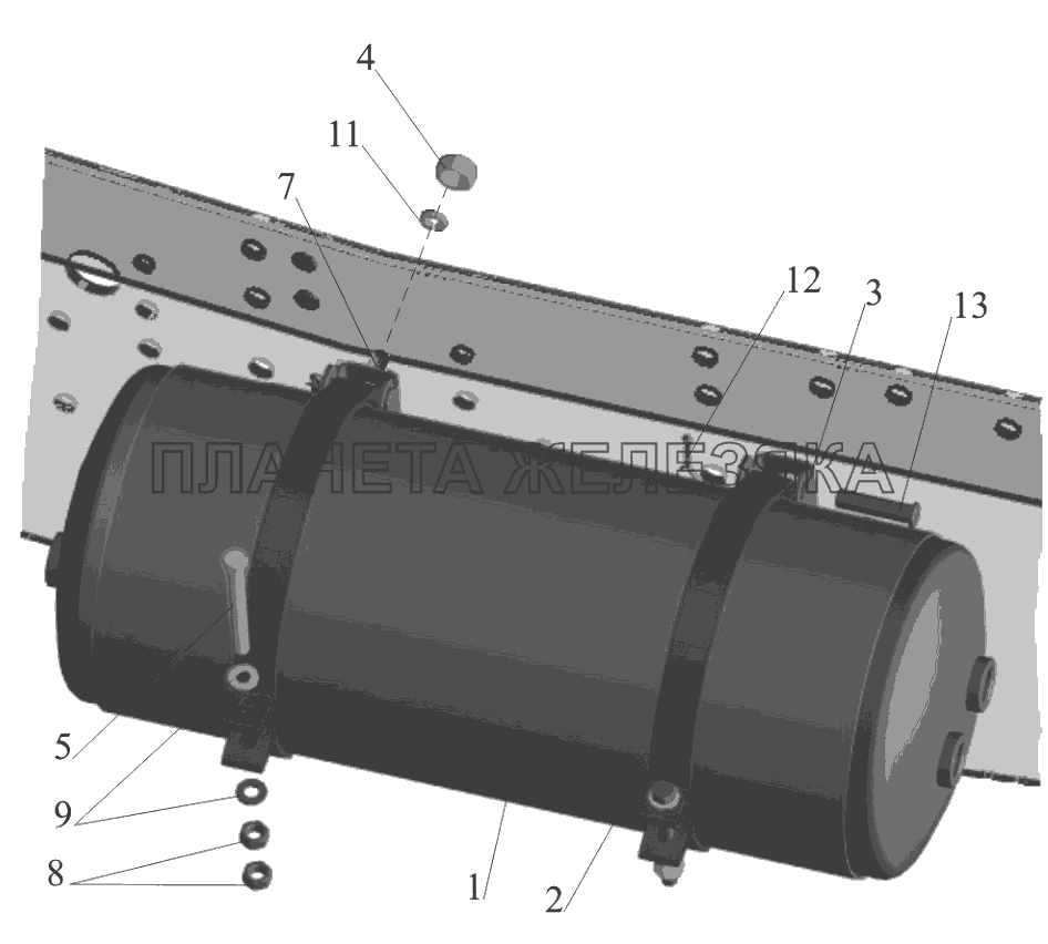 Установка ресиверов 631208-3513006 МАЗ-6516V8-520 (6516V8-540) Установка ресиверов 631208-3513006 МАЗ-6516V8-520 (6516V8-540)